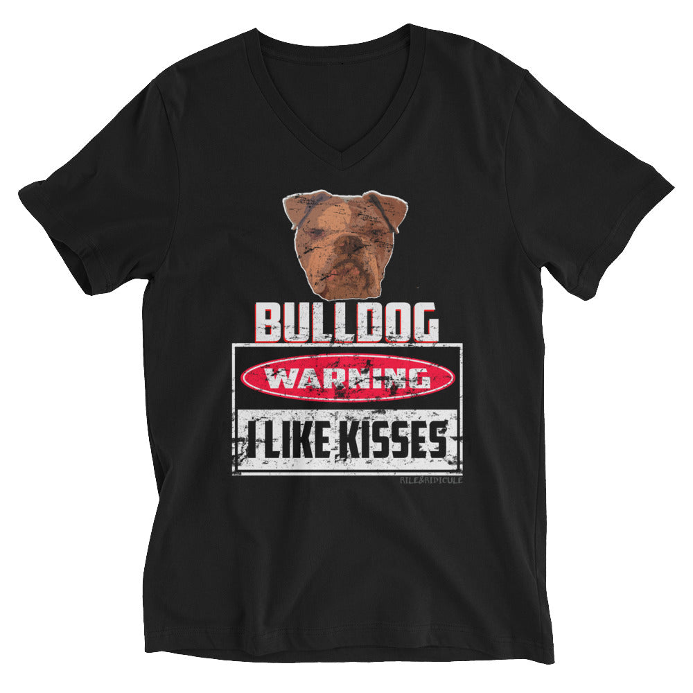 Bulldog | I Like Kisses | Unisex Short Sleeve V-Neck T-Shirt