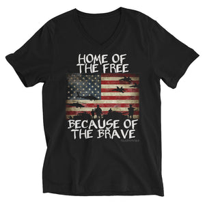 Home of the Free, Because of the Brave | Unisex Short Sleeve V-Neck T-Shirt